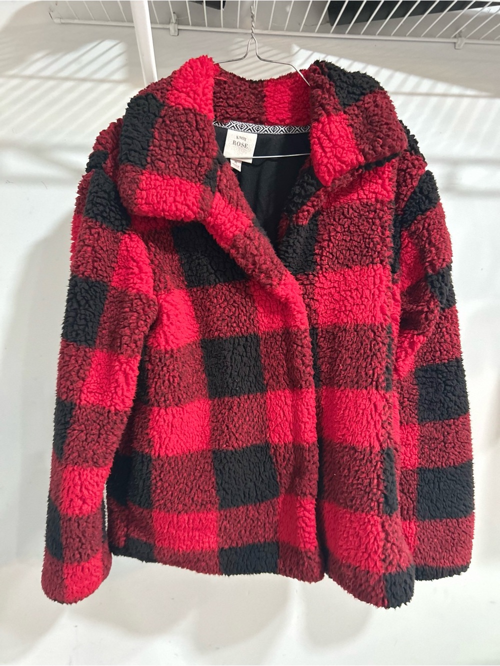 Rose Checkered Teddy Jacket in Red & Black Size Medium